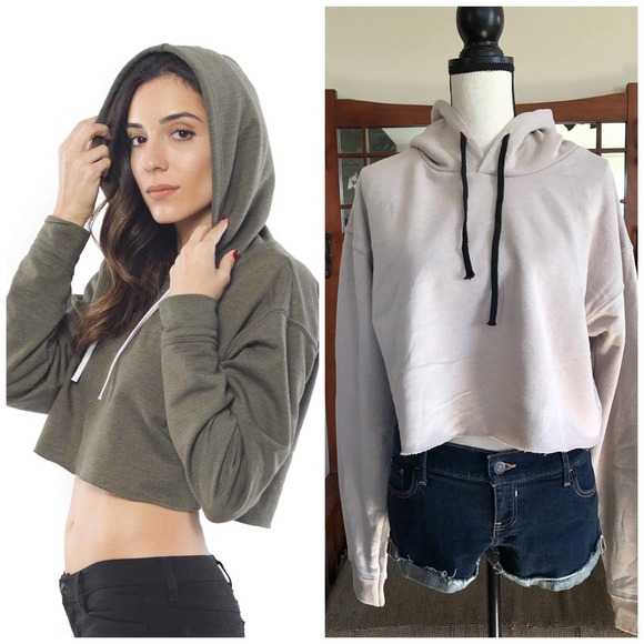 Over The Limit Tops - OTLA Cropped Fleece Hoodie Beige
